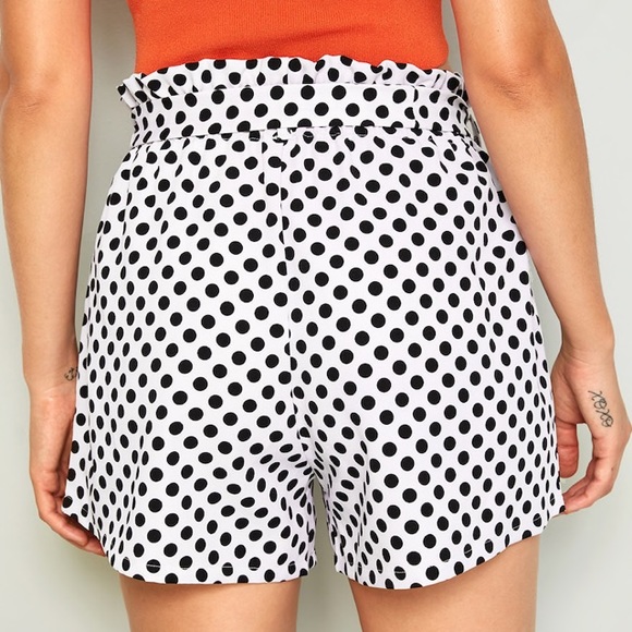BRAND NEW Polka-dot Paperbag Shorts Black White - Picture 4 of 6